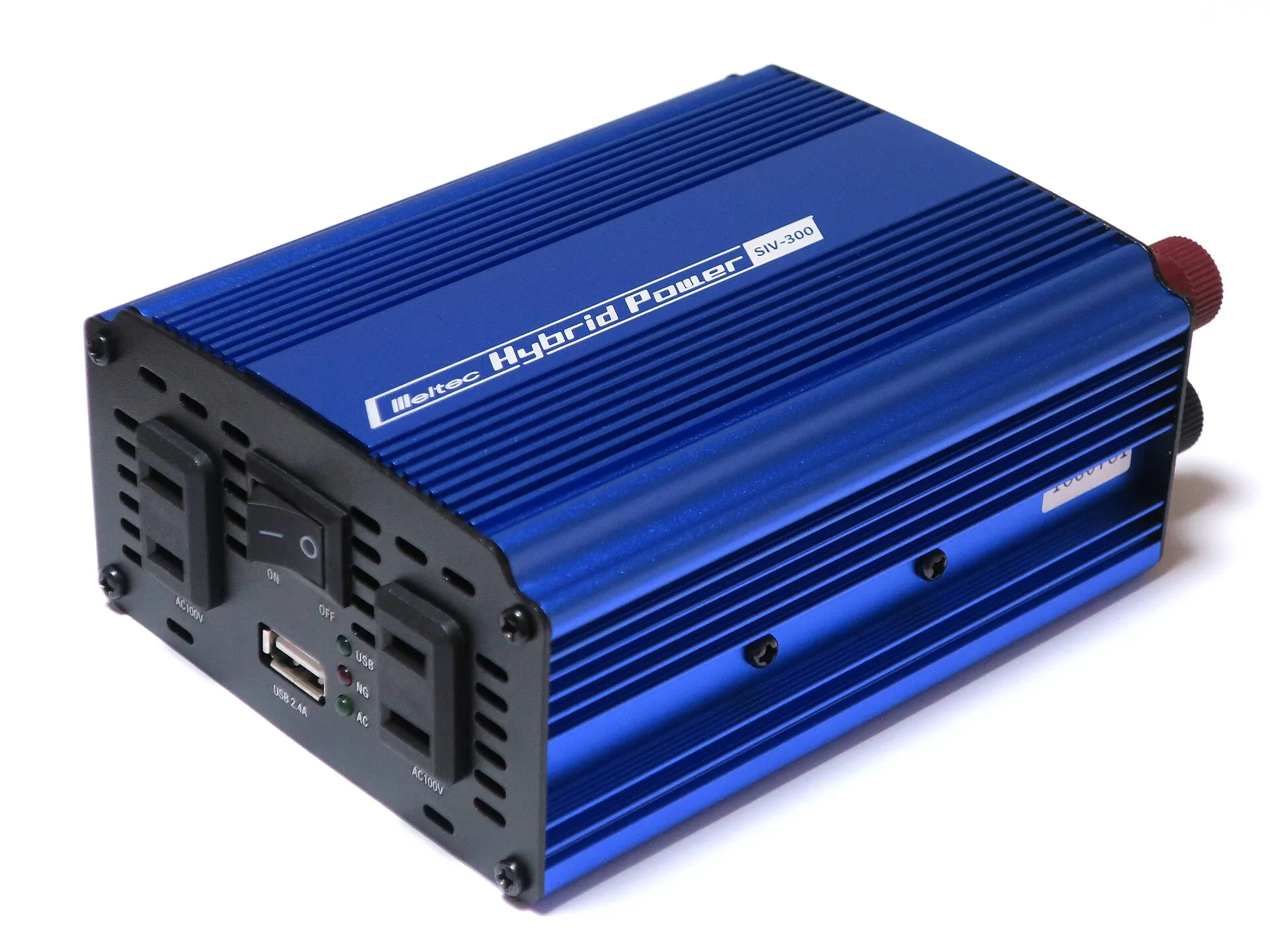 Convertisseur 12 V 230 V bleu, de format compact, avec deux prises et un port USB